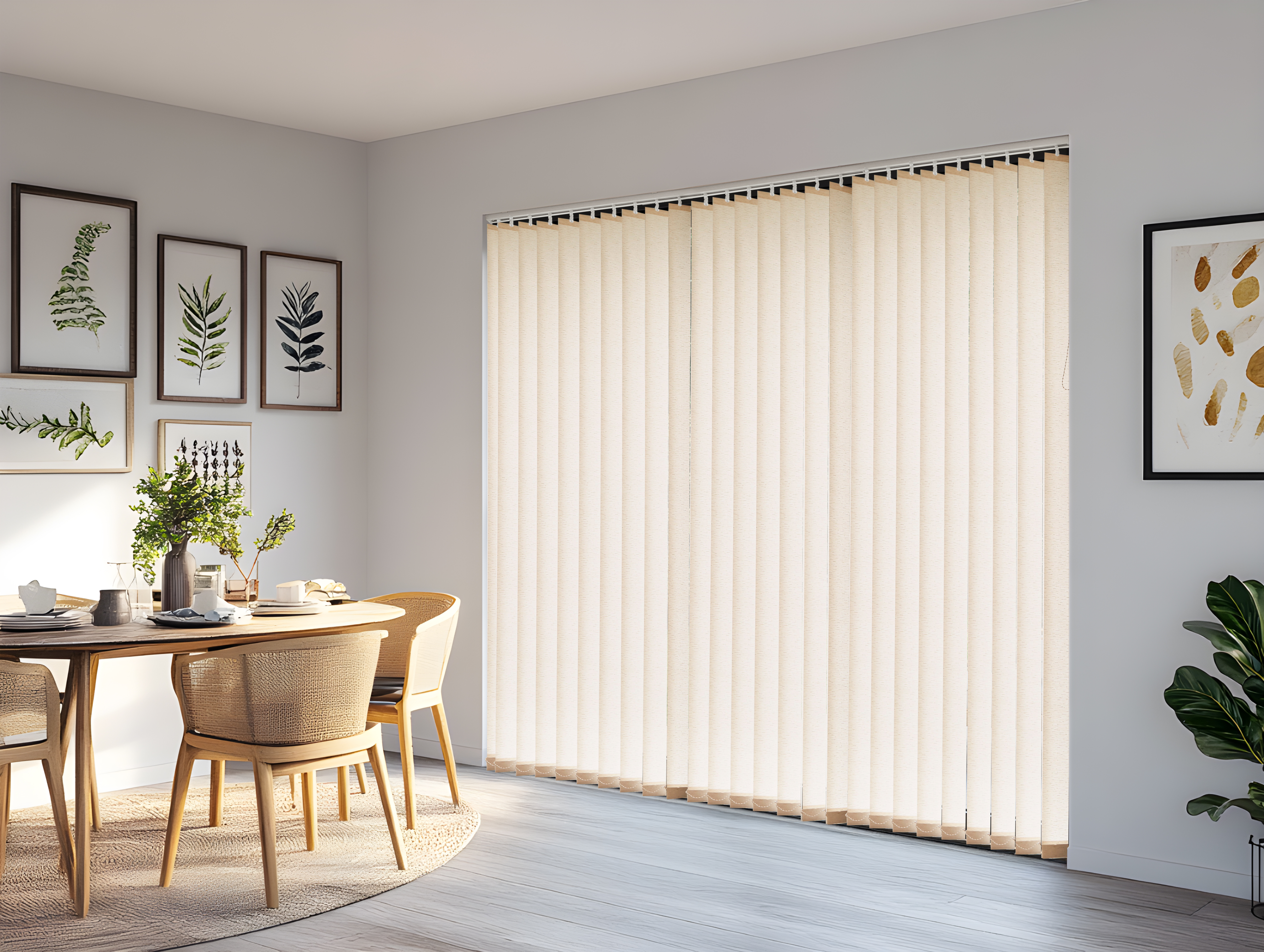 VICTORY 25 VERTICAL BLINDS CREAM DINING ROOM 01