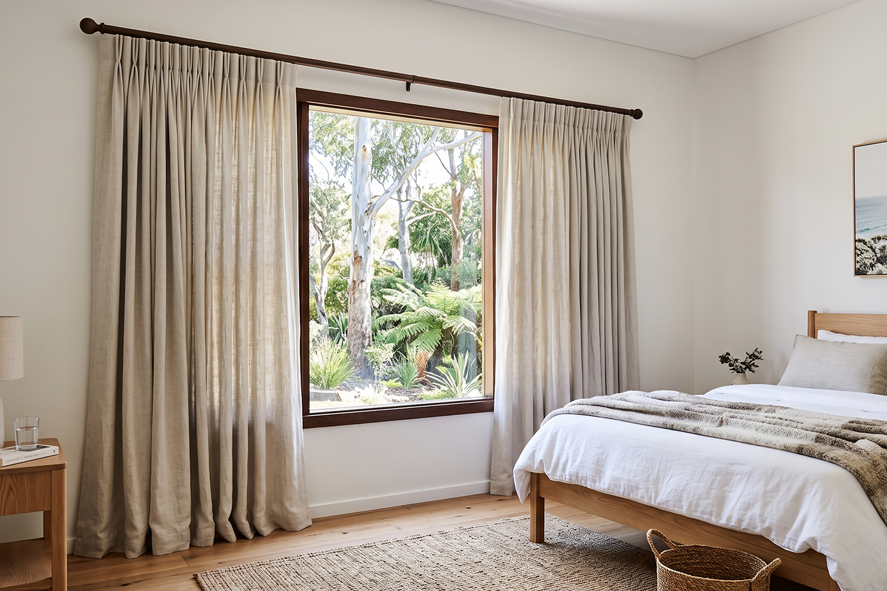 Pencil pleat in a modern Australian bedroom