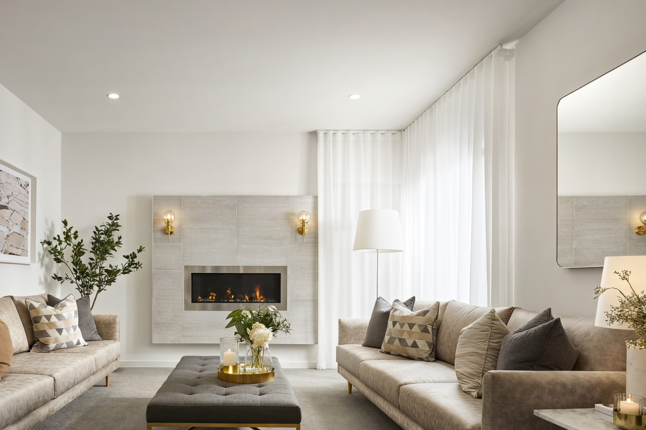Lounge room with sheer curtains