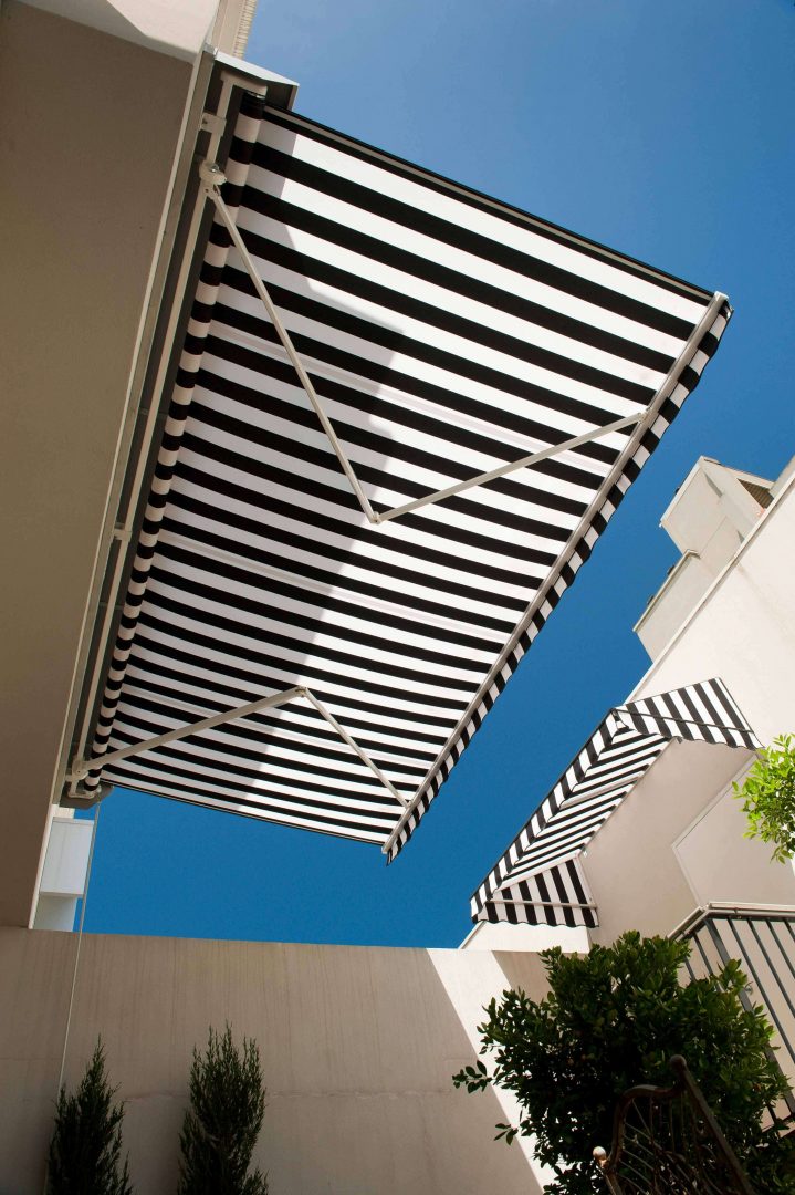 Striped Folding Arm Awning