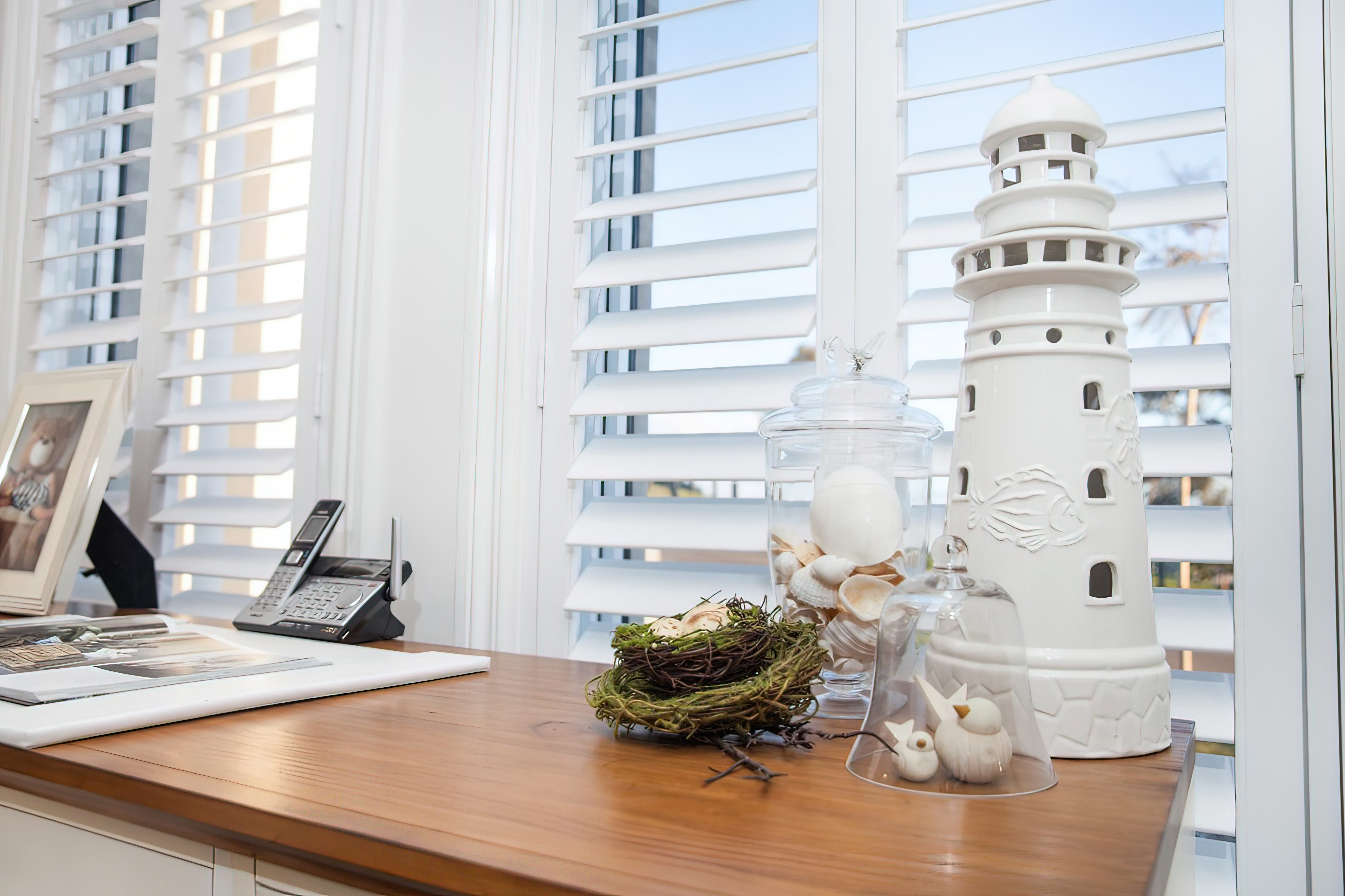 White Plantation Shutter In Home Office