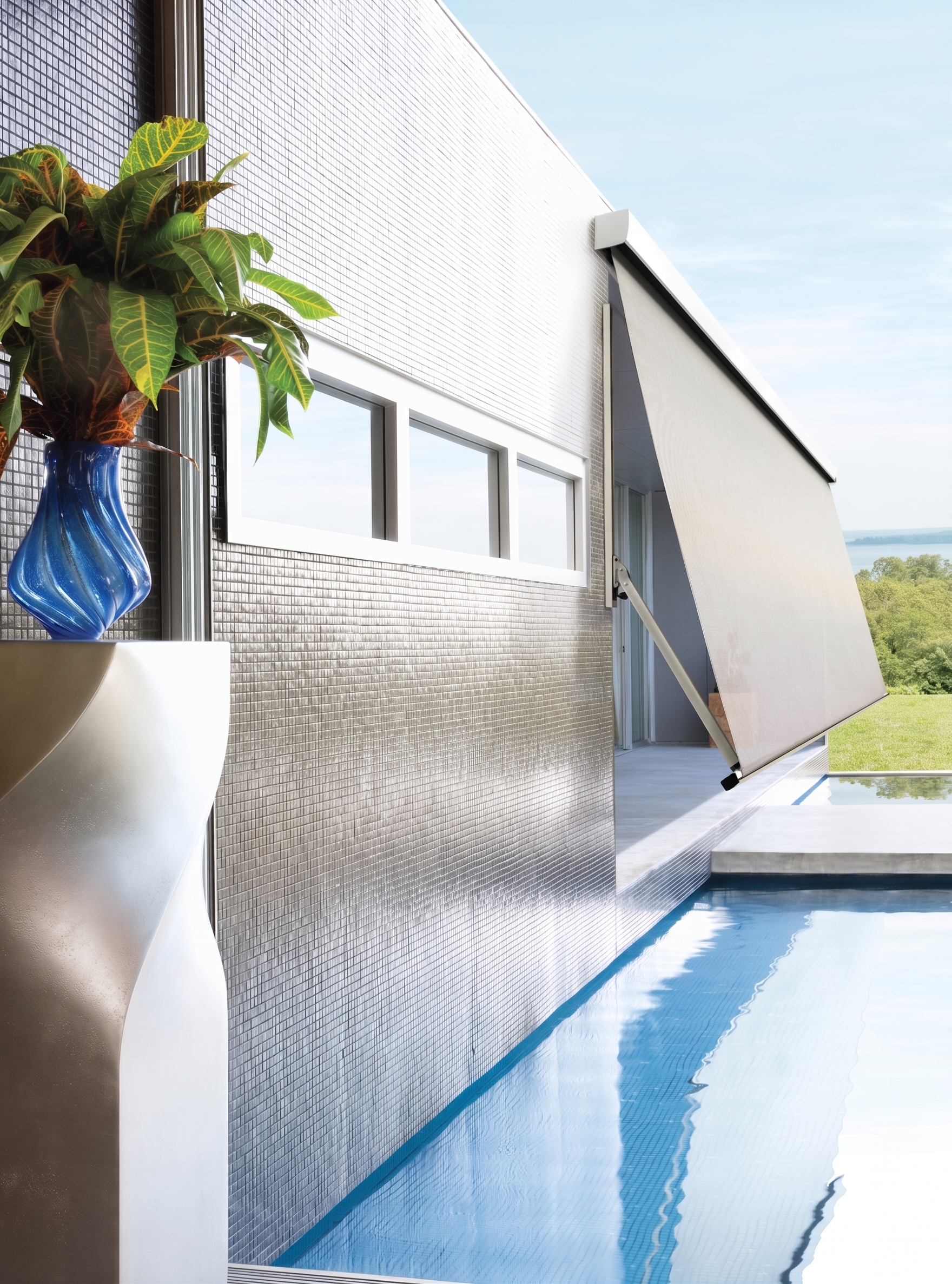 Pivot Arm Awnings Overlooking Pool