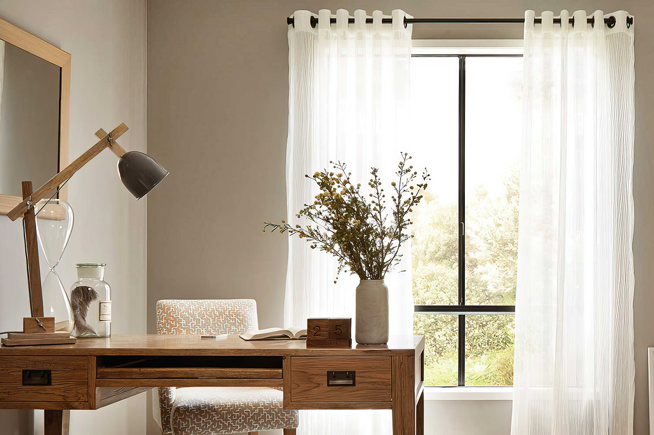 Sheer curtains in home office