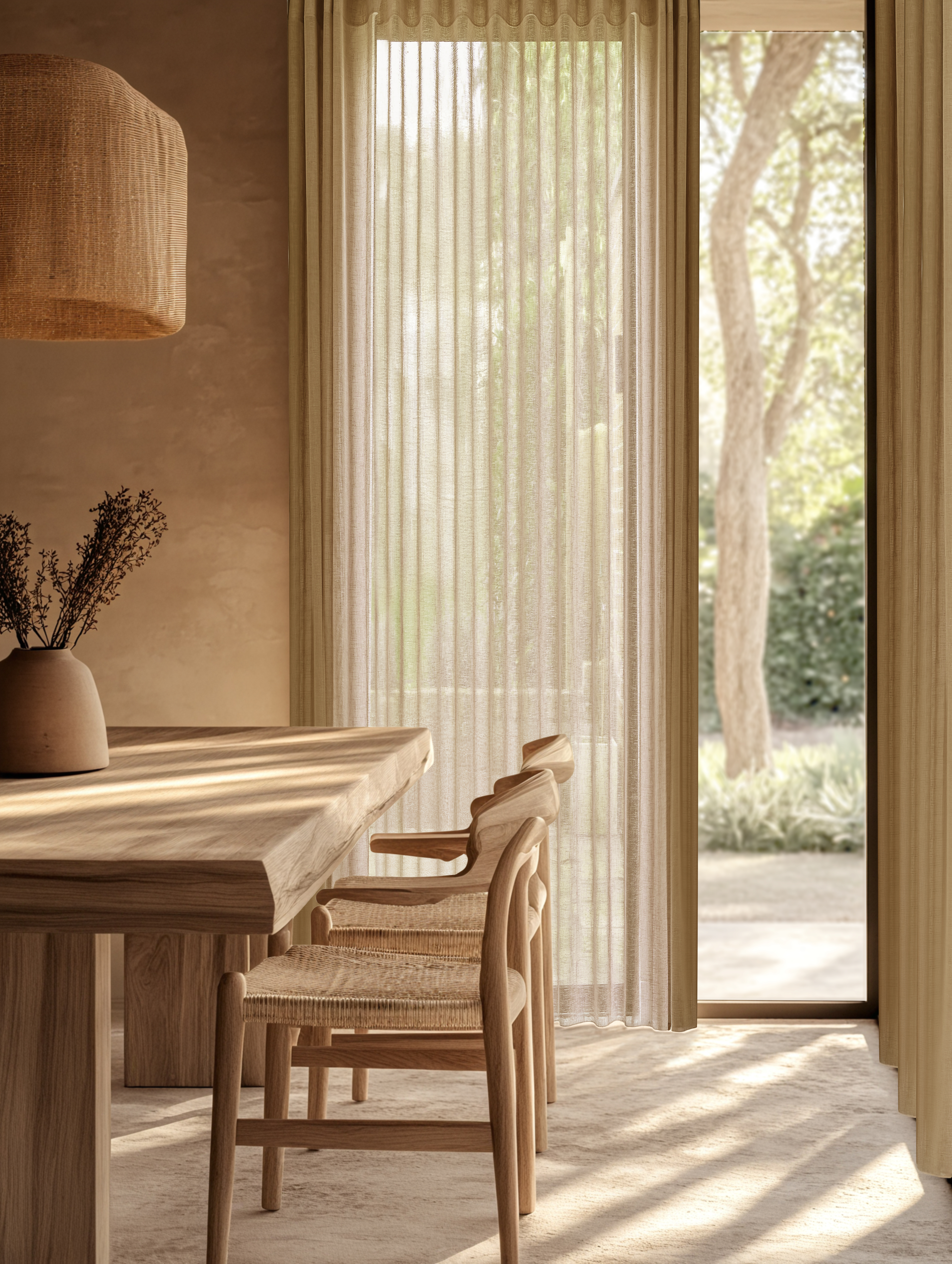 VICTORY 25 SHEER CURTAINS VALDONA DOVE DINING 01