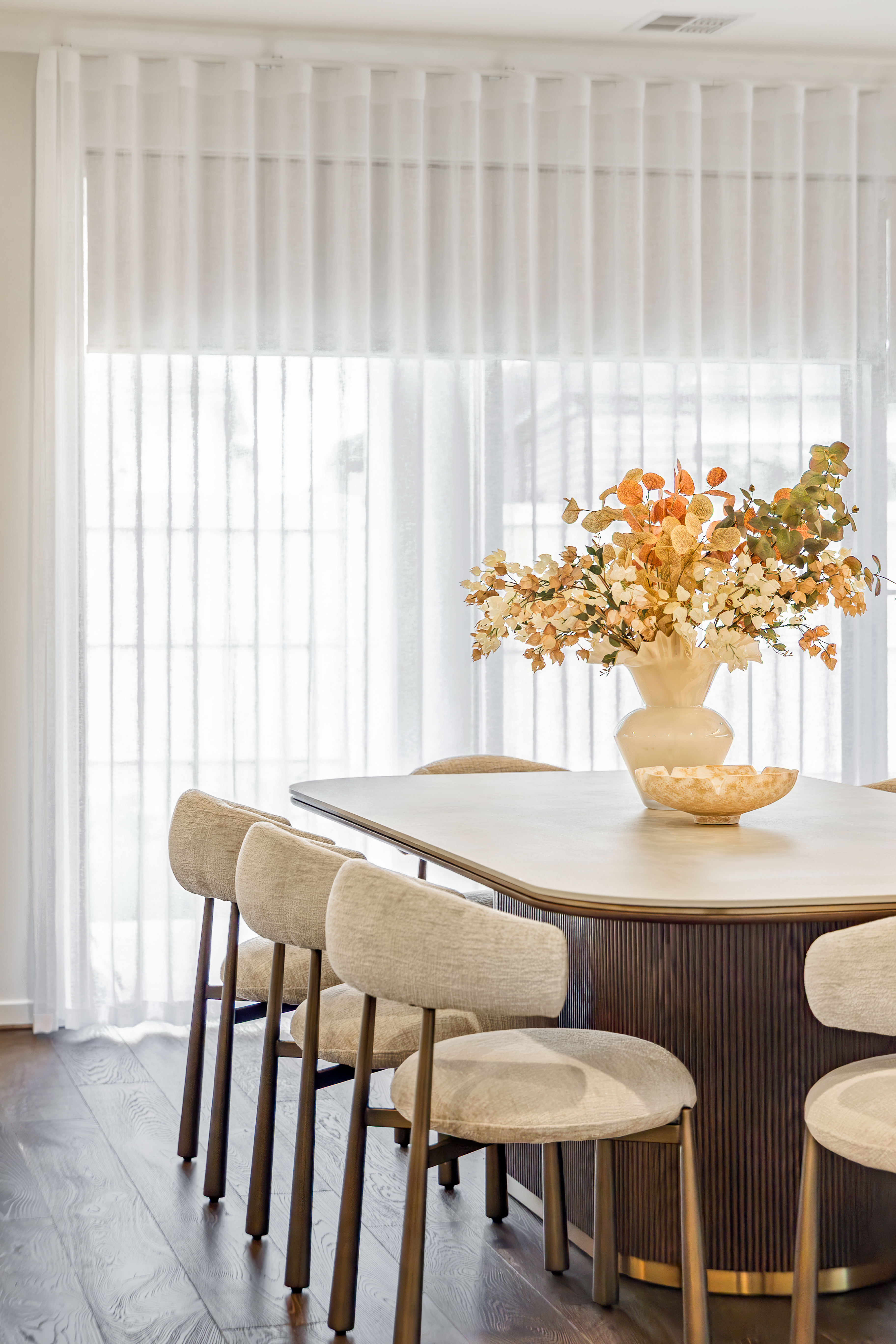 S wave curtains in dining room