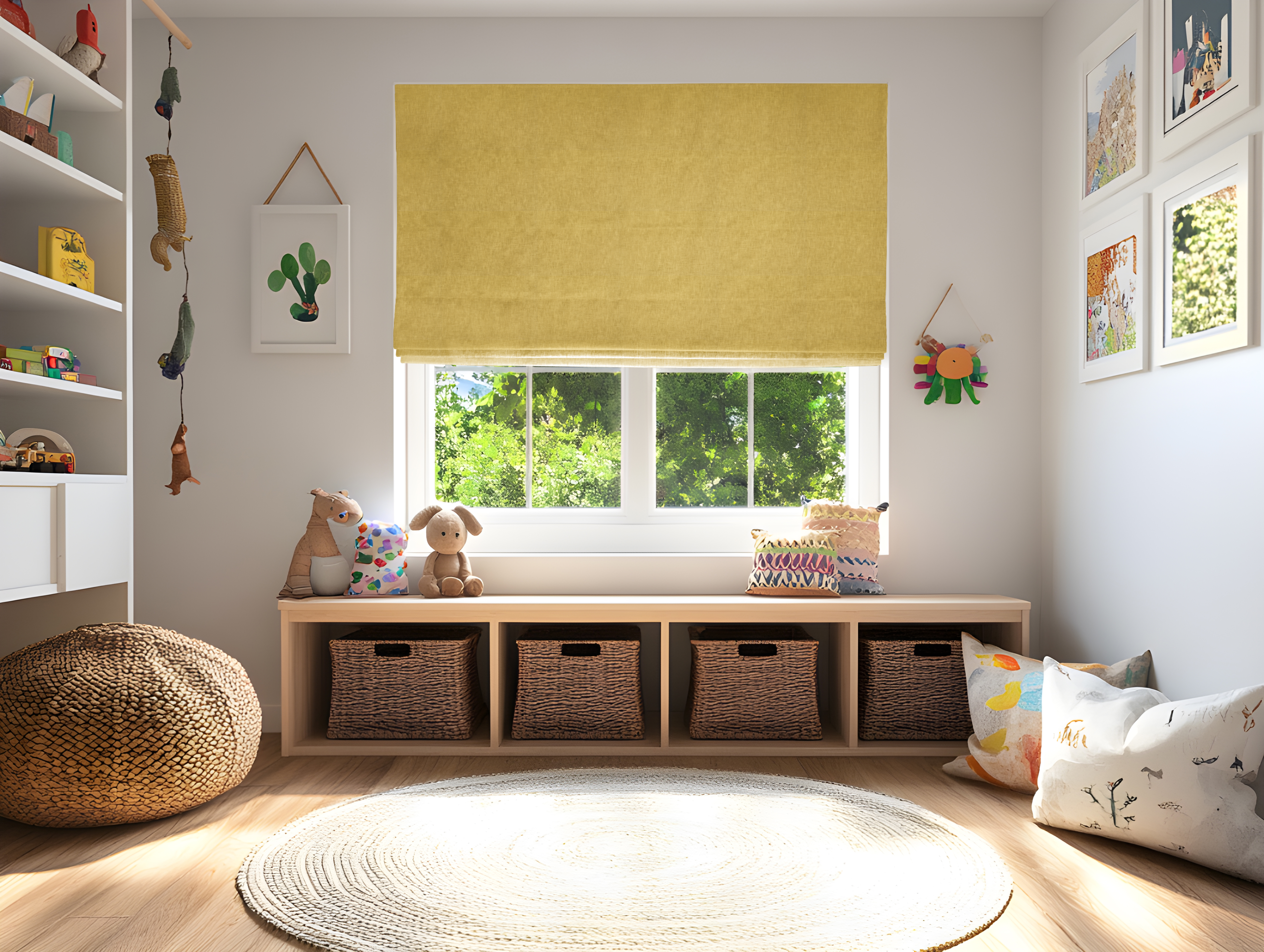 VICTORY 25 BORGO MUSTARD ROMAN BLIND KIDS BEDROOM 01 (1)