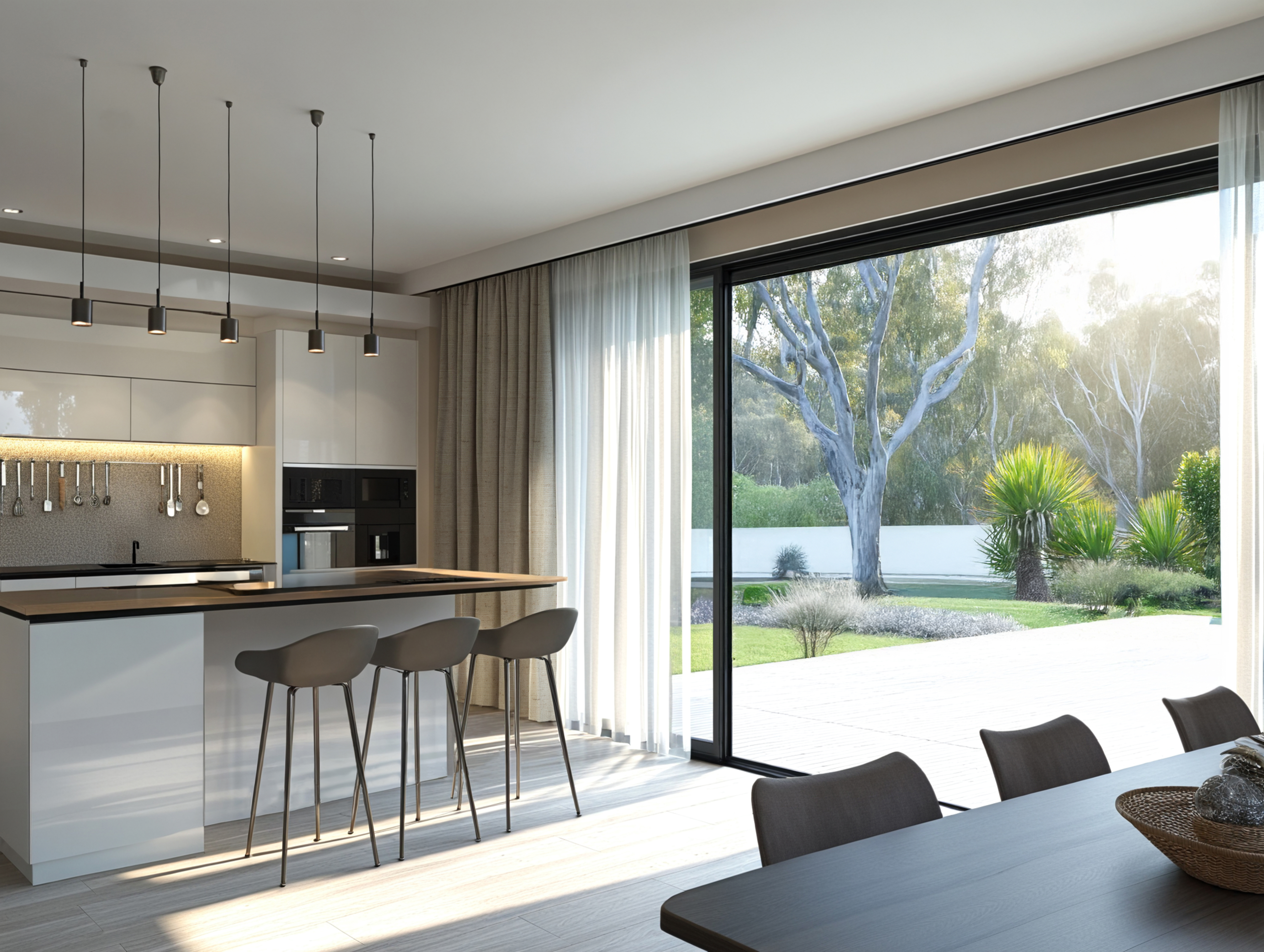 VICTORY 25 CURTAINS TREVI NOUGAT VOILES WHITE KITCHEN 01