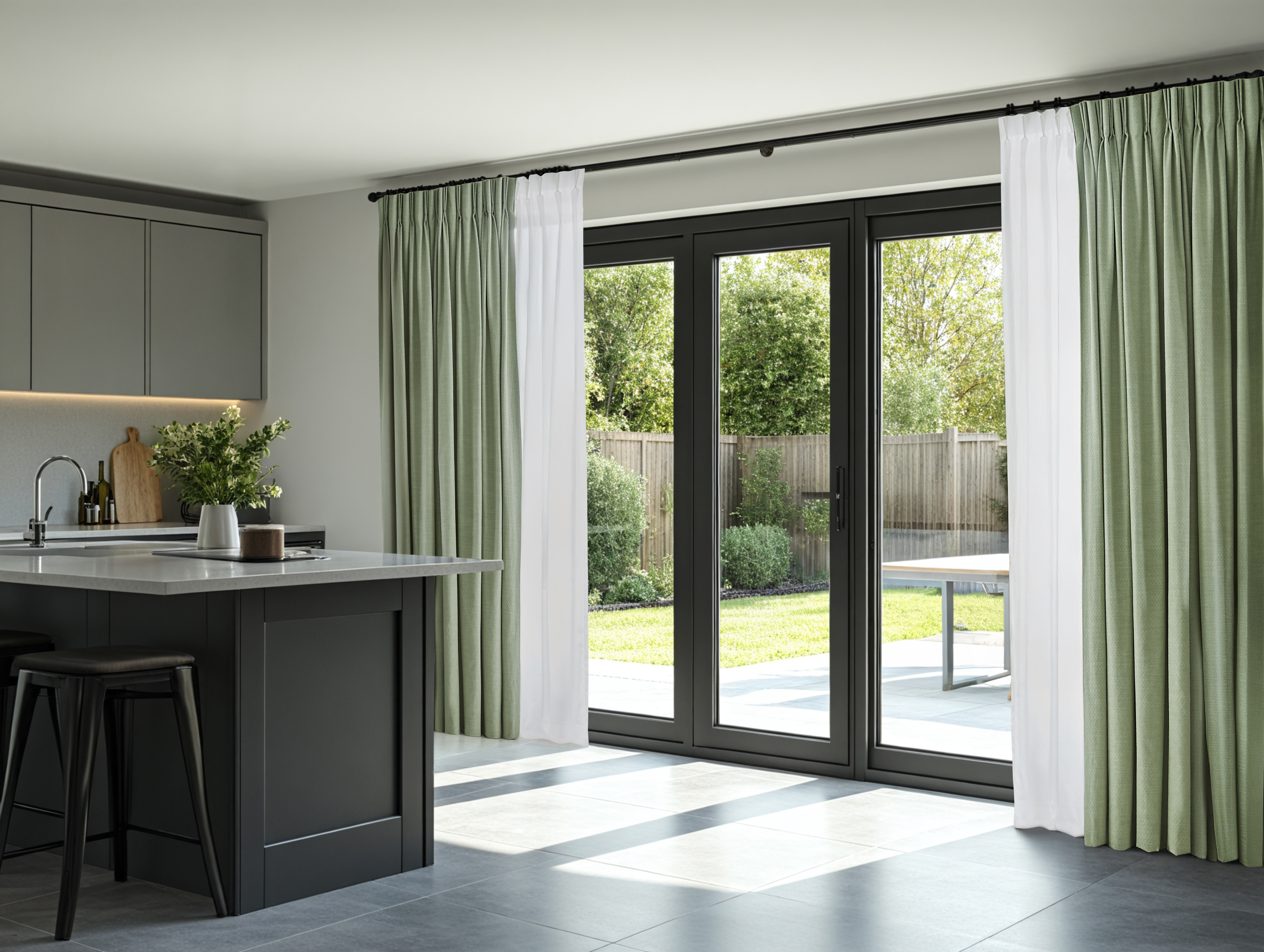 VICTORY 25 CURTAINS SHEER CURTAINS GREEN KITCHEN 01