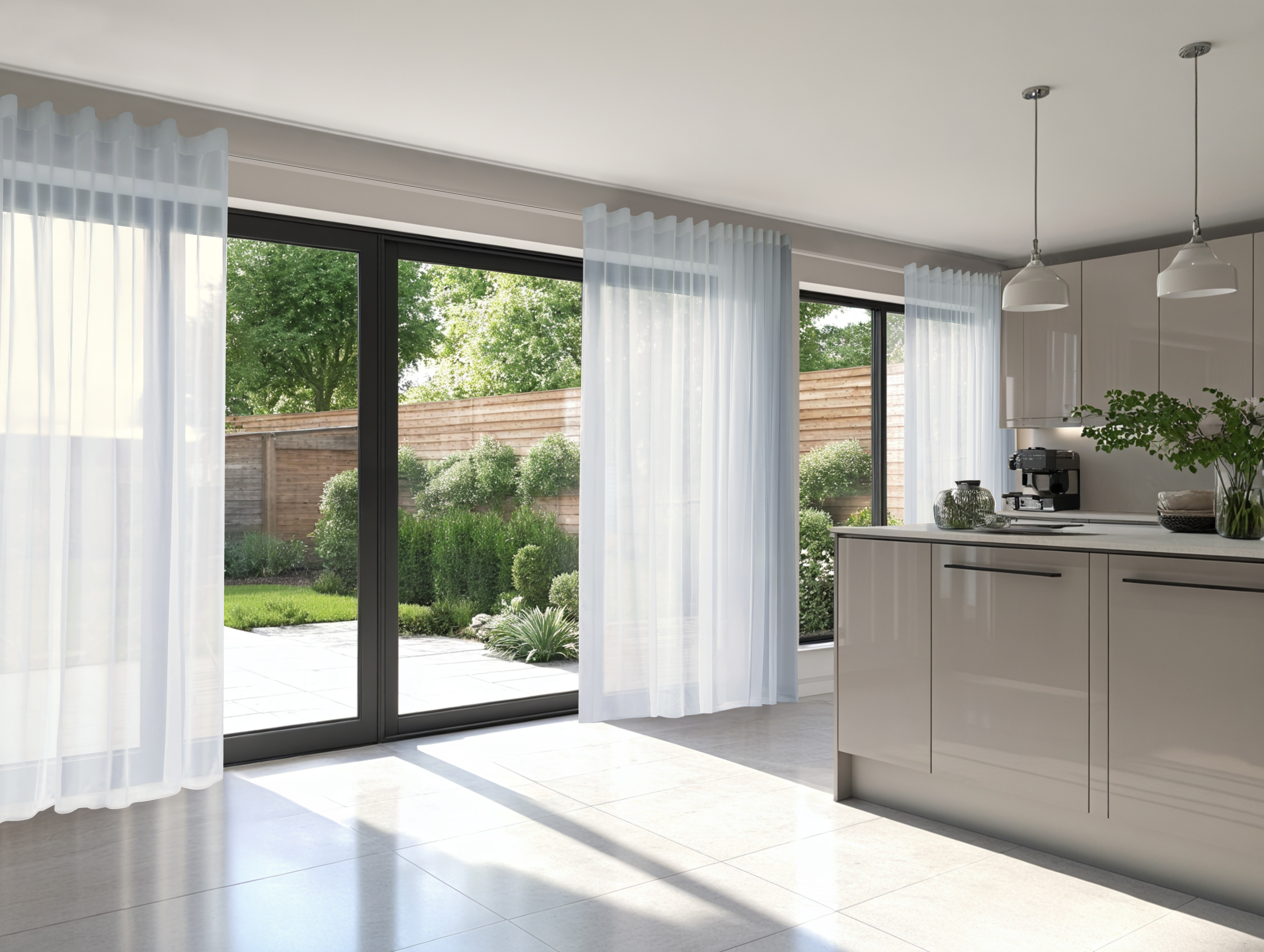 VICTORY 25 SHEER CURTAINS WHITE KITCHEN DINING 01