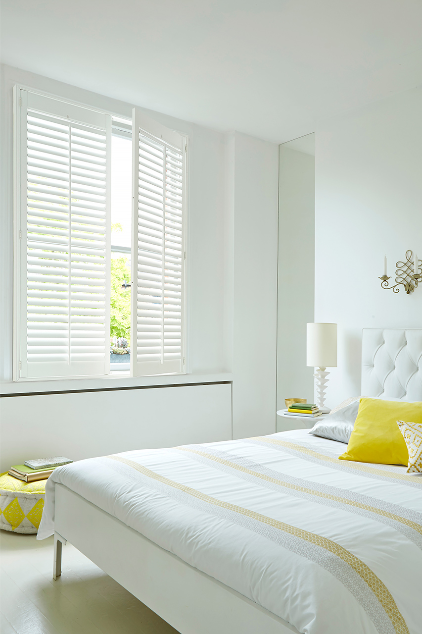 White Plantation Shutters In Bedroom