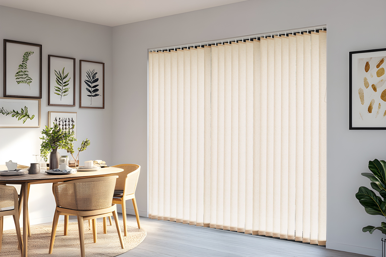 VICTORY 25 VERTICAL BLINDS CREAM DINING ROOM 01