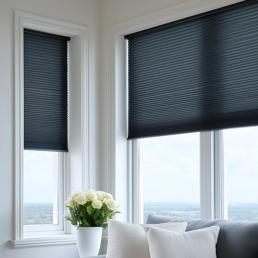 Dark blue honeycomb blinds