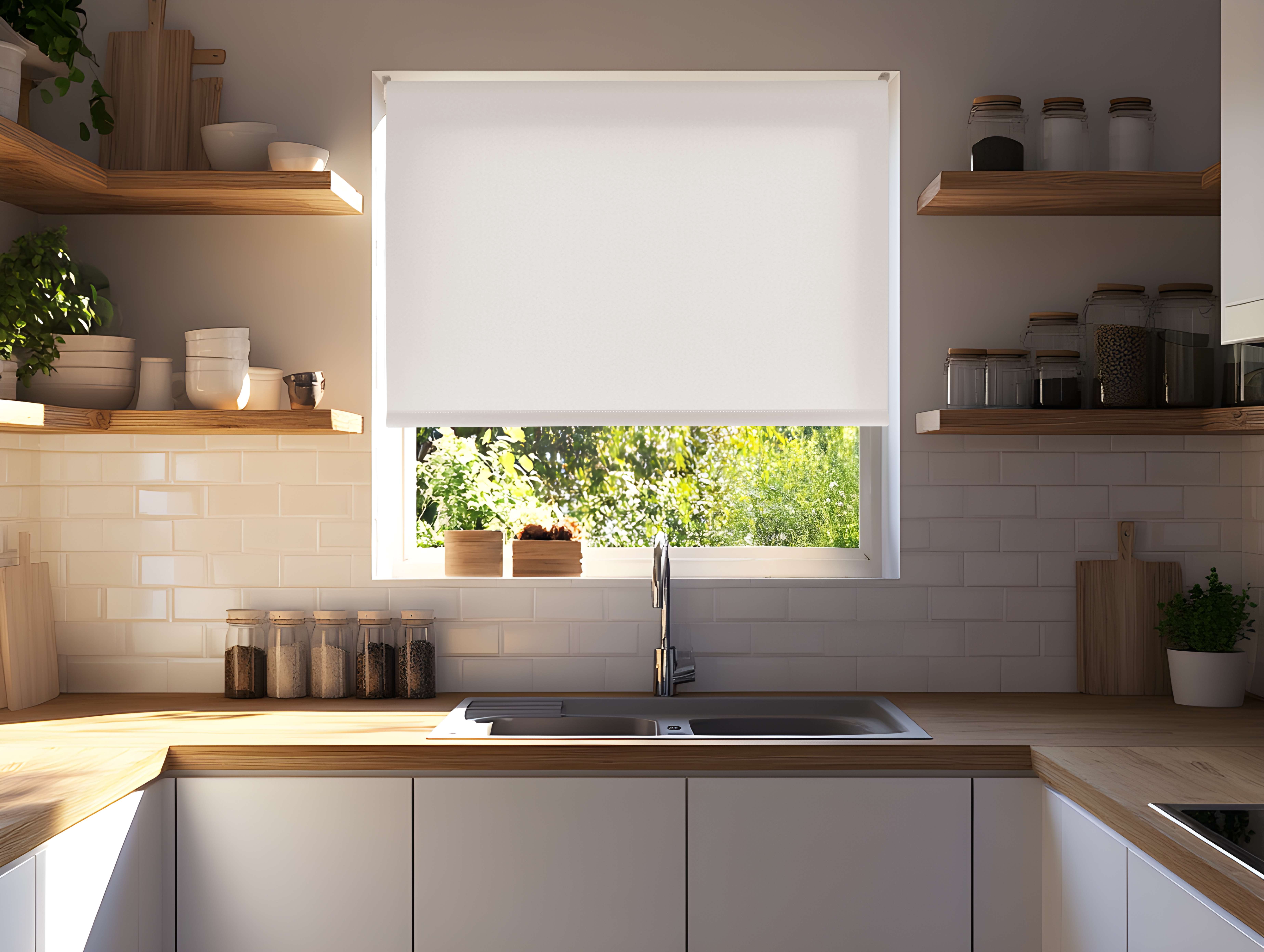 VICTORY 25 ROLLER BLIND BARCELONA PEARL WHITE LIGHT FILTERING KITCHEN 01 (1)